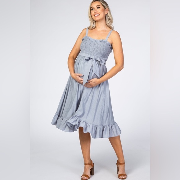 Bluivy Dresses & Skirts - BluIvy - Maternity Blue Ruffle Smocked Dress